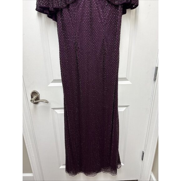Mac Duggal Size 16 Purple 5948 Cape Sleeve Beaded Formal Cocktail Dress $598 New - Picture 6 of 9